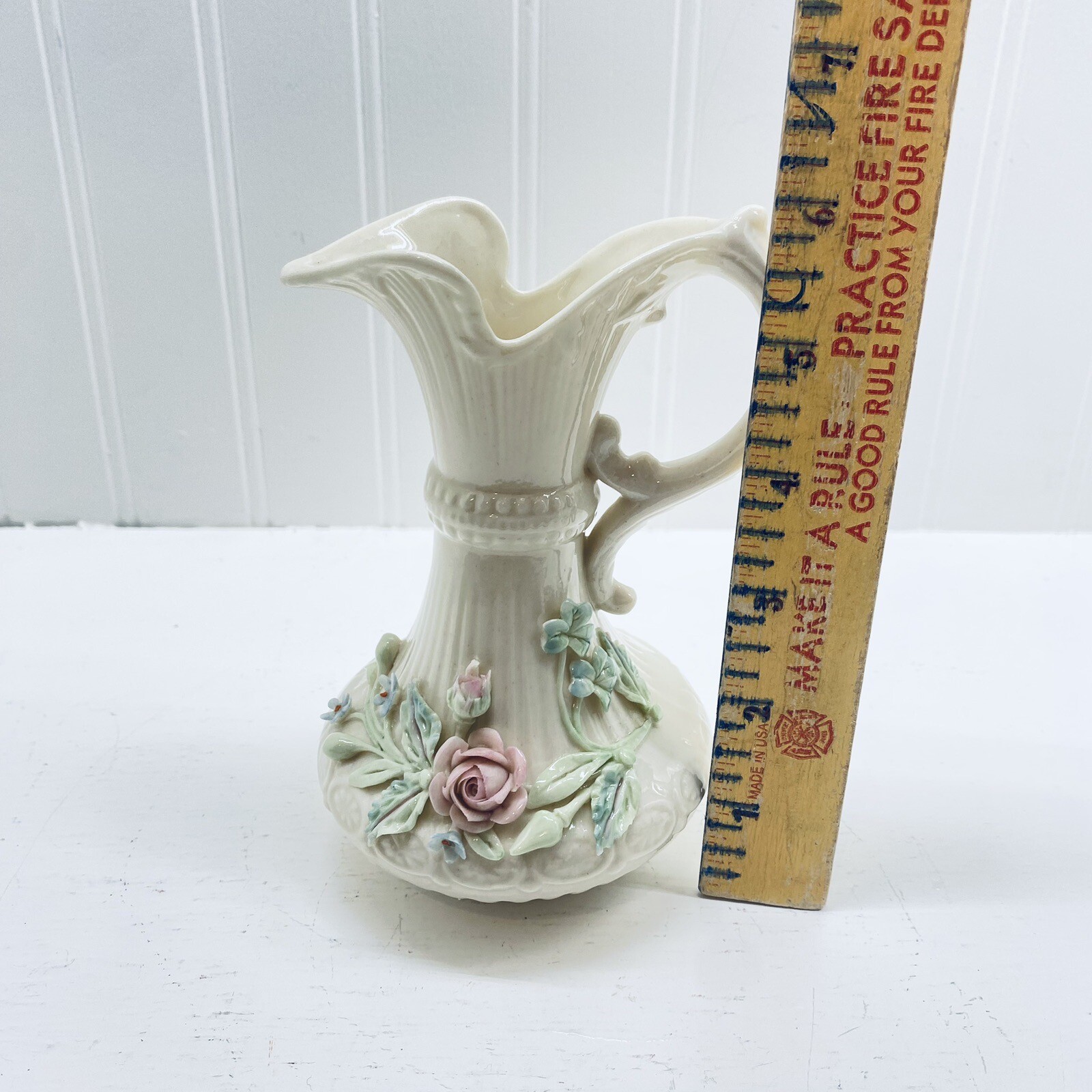 VINTAGE Porcelain Vase Pitcher Belleek Pottery Aberdeen Raised Floral Ireland eBay