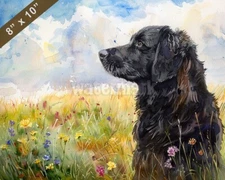 FlatCoated Retriever watercolor painting in a serene me 8x10 Print 