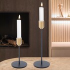 Set of 2 Metal Candle Holders for Taper Candles Decorative Candlestick (S + L)
