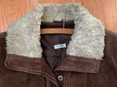 Vintage 1970s Sears Brown Suede Leather Sherpa Collar Bomber