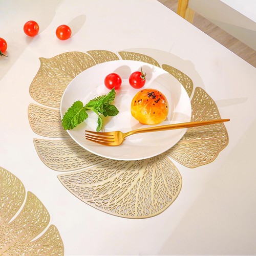 Gold Leaf Placemats Set of 6 Vinyl Place mats Tropical Leaves Tablemats Table... - Picture 9 of 9