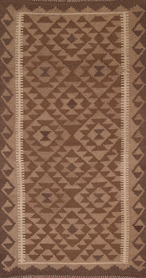 Brown Kilim 7 ft. Rug Runner Flatweave Pile Wool Kelim Hallway Carpets 3x7