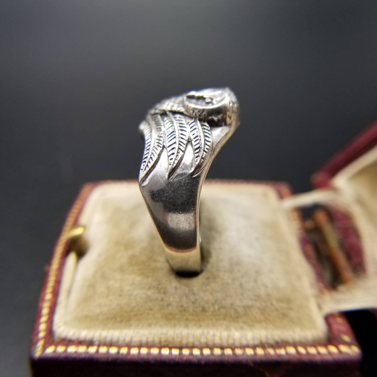 TA Engraved Owl Engraving 925 Silver Vintage Ring