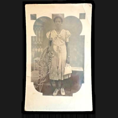 1930s Real Photo Postcard Stylish Woman Elegant Dress, Sent to ''My Dear Father''