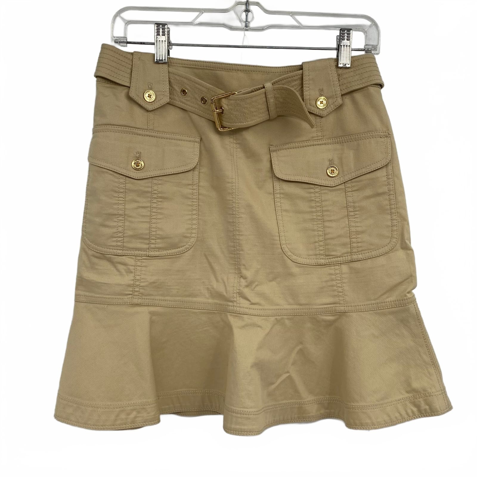 Tory Burch Tan Cotton Blend Midi Belted A-Line Skirt | Regular 0 Women’s