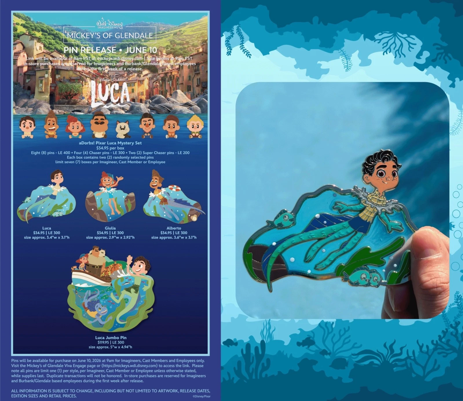 Full Flyer Disney WDI MOG 2026 Luca Pin Set LE 300 Pin Set - Confirmed