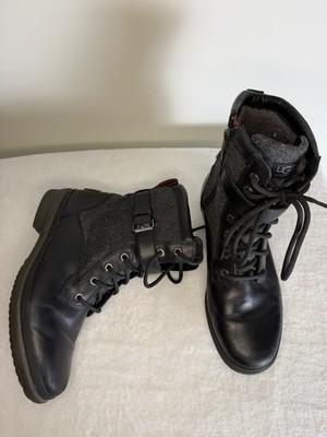 UGG boots Kesey size 7 waterproof leather black gray wool waterproof lace zip up