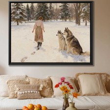 Siberian Husky Oil Painting Canvas Print Winter Dog Artwork for Wall Decor
