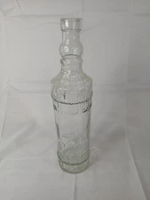 Vintage 12" Tall Clear Glass Bottle Raised Design With Rope Pattern Boho Craft