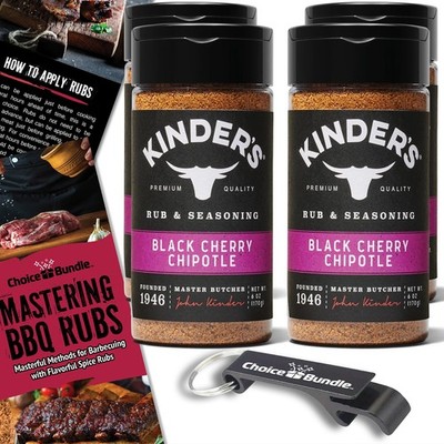 Kinder's Black Cherry Chipotle BBQ Seasoning Rub 6 oz 4 Pack + Guide & Opener