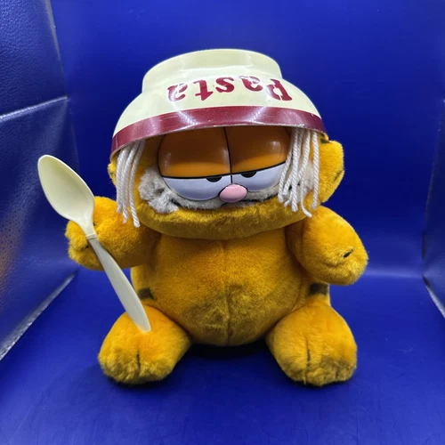 Cuenco y cuchara de pasta de ataque de espagueti de peluche Garfield vintage Dakin 1981 Jim Davis - Imagen 1 de 9