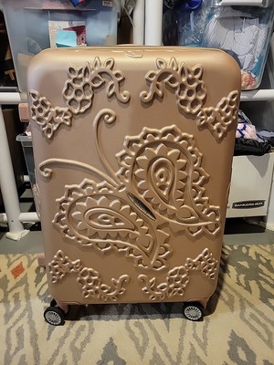 Aerolite Hard Shell Luggage Rolling Handle Pink Butterfly Textured Detail 