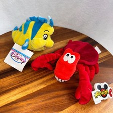 Disney Store The Little Mermaid Flounder Sebastian Bean Bag Plush Set Bundle