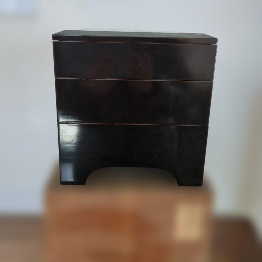 Jubako Bento Box Japanese Antique box motherofpearl threetier wooden lacquer New
