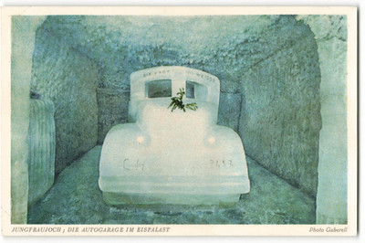 ''Autogarage'' inside the Ice Palace Jungfraujoch in Switzerland VTG Postcard CG1.