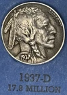 1937d Buffalo nickel, nice original XF+ condition Full Date and Horn, No issues