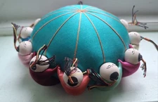 Vtg. But  New Never Used 12 Doll Chinese Silk Pin Cushion 