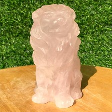 550G Natural Rose Pink Crystal Hand Carved lion Specimen Mineral Energy Healing