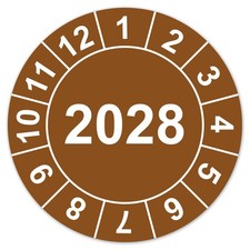 Jahrespr&uuml;fplakette 2028 Braun Pr&uuml;faufkleber Folie Etiketten selbstklebend LTC022