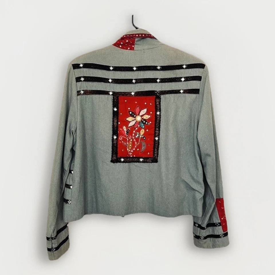 Sandy Starkman Jacket Womens Small Embroidered Floral Patchwork Sequin Boho Foto 2 de 4