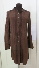 GIMOS Italy Brown Knee Length Thin Suede Coat Jacket Dress Brass Buttons 8 Med