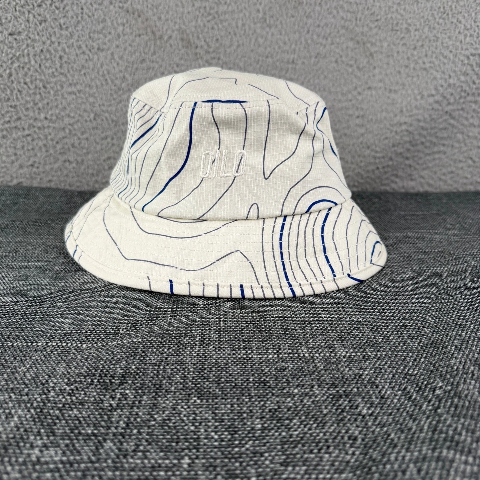 QILO Bucket Hat Mens Medium White Topographic Print Topo Streetwear Tactical