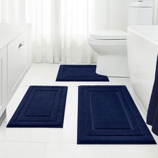 HOMEIDEAS Navy Blue Bathroom Rugs Set of 3, Non Slip Bath Mats