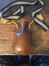 Mountain Man Leather Round Ball Flask with Woven Strap Handmade New