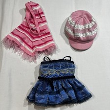VTG Build A Bear Retired Blue Lacy Dress Pink Striped Poncho Hat Lot 3pc Outfit