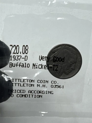 1937-D Buffalo Nickel T2 Very Good Condition Scarce Coin ~ Littleton Coin Co
