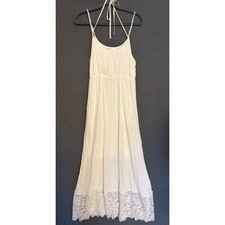Motherhood Maternity White Gauze Lace Trim Maxi Dress Halter SZ Large Beach