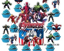 Marvel Captain America 6, 12 or 24 Birthday Cake Cupcake Toppers The Avengers
