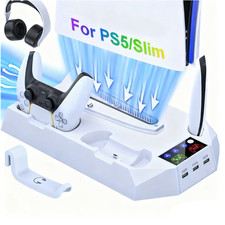 PS5 Slim Stand Cooling Station with Controller Charging Station Headset Holder