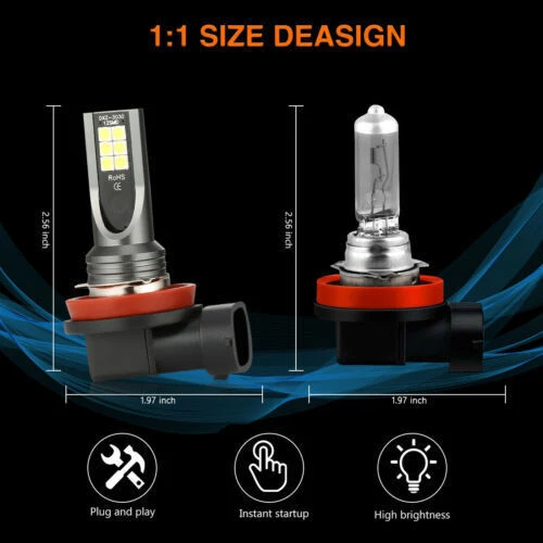 2X LED Fog Light Bulbs H8 H11 Fog Light Bulb White 6500K High Power DRL Lamps - Picture 8 of 12