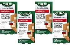 Curad QuickStop Flex-Fabric Bandages, Clotting Tech, Assorted, 30 Count, 4 Pack