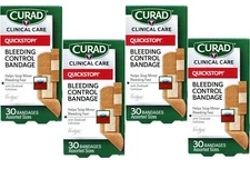 Curad QuickStop Flex-Fabric Bandages, Clotting Tech, Assorted, 30 Count, 4 Pack