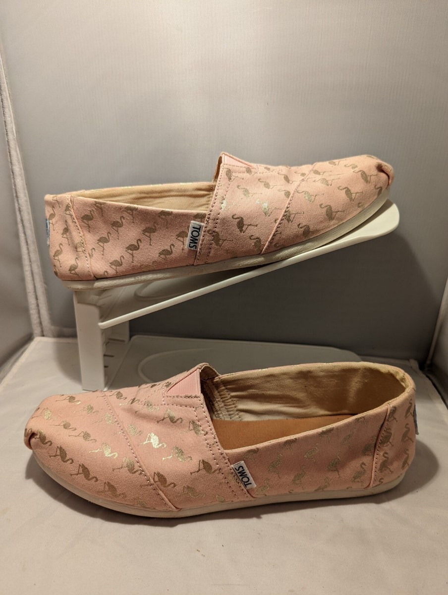 Toms Alpargata Women Size Pink Rose Gold Foil Flamingo Flats