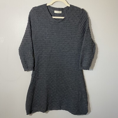 elodie Sweater Dress Gray Textured Fit Flare 3/4 Sleeve Size