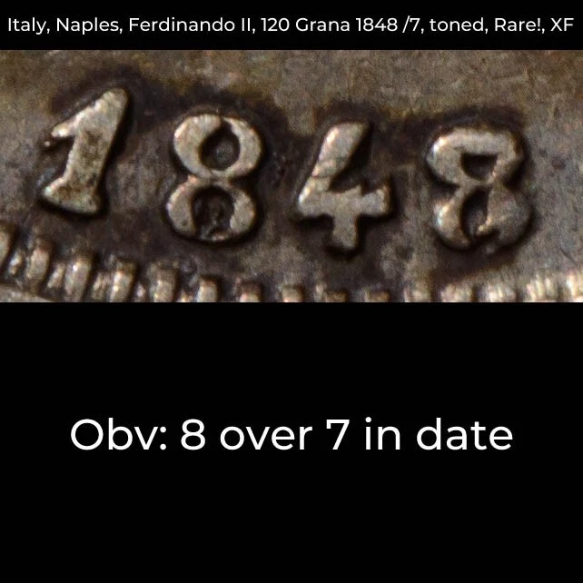 Italy, Naples, Ferdinando II, 120 Grana 1848 /7, toned, Rare!, XF - Image 2 of 4