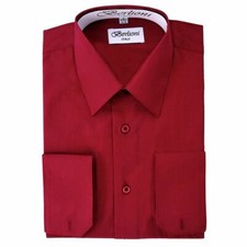 BERLIONI ITALY MEN'S DRESS SHIRT FRENCH CONVERTIBLE CUFF DRESS SHIRT BURGUNDY