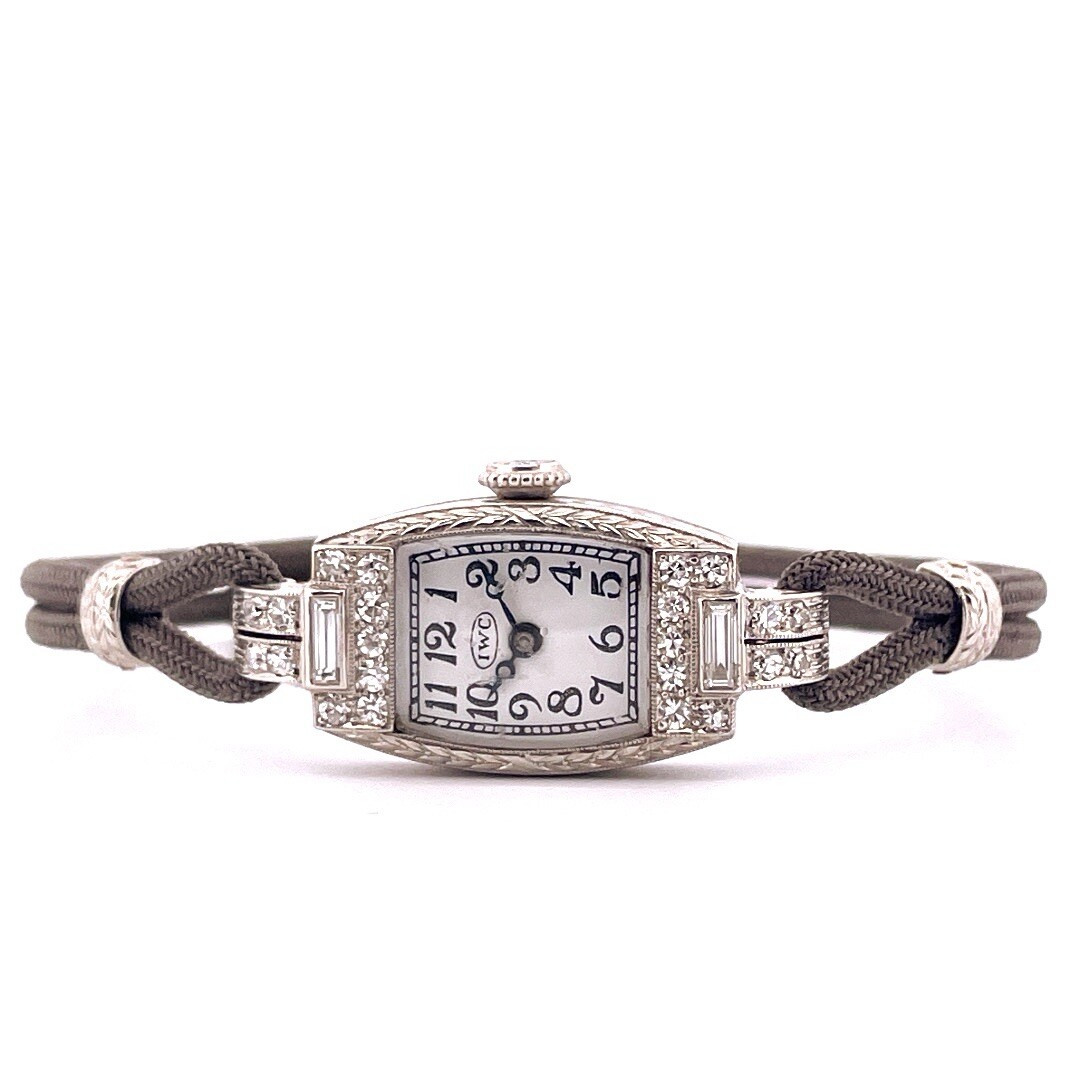 Platinum Diamond Ladies IWC Vintage Art Deco Manual Wind Watch