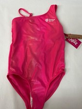 Justice Girls XL 16 - 18 Sport Asym Shimmery Barbie Pink Swimsuit SPF 50 NEW
