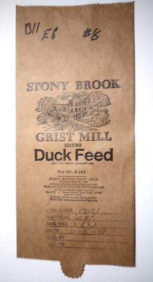 Vintage Paper Sack Bag - STONY BROOK GRIST MILL, DUCK FEED, STONY BROOK NY  2007