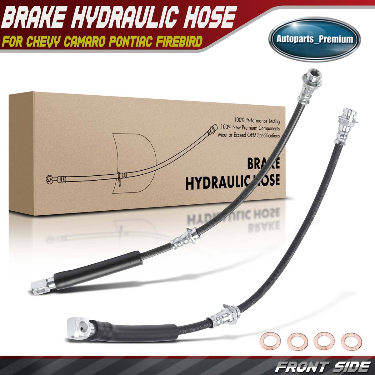 Pair Of Front Brake Hydraulic Hoses – Fits 1984-1992 Chevy Camaro & Pontiac Firebird