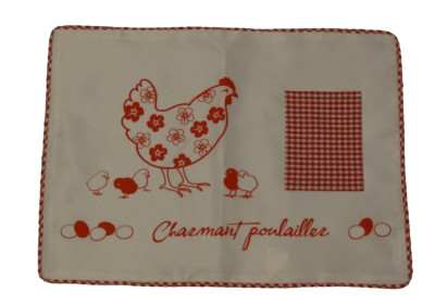 4x Charmant Poulailler Thementischset mit integrierter Bestecktasche