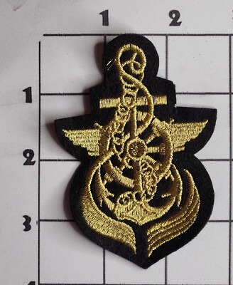 Anchor Patch Ocean Going Maritime Embroidered Sew On Gold Thread Black