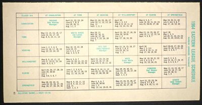 1964 EASTERN LEAGUE & SOUTHERN LEAGUE - HOME/AWAY SCHEDULE