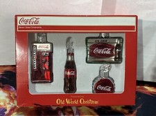 Coca-Cola Blown Glass Sign Ornament Set Old World Christmas Disc Cooler Bottle