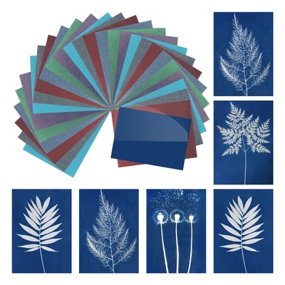 Cyanotypie Papier, 36 Blatt Sonnendruck Papier farbig Basteln mit Karton, 4,1x2,9 Zoll