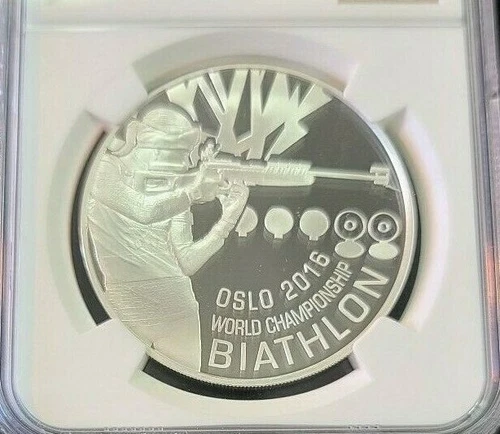 2016 BELARUS SILVER 20 ROUBLES BIATHLON OSLO CHAMPIONSHIP NGC PF 69 ULTRA CAMEO